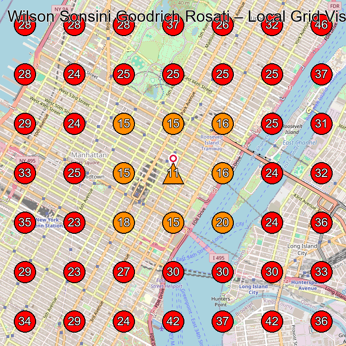 Wilson Sonsini Goodrich Rosati GeoGrid visibility map for Legal Services in New York